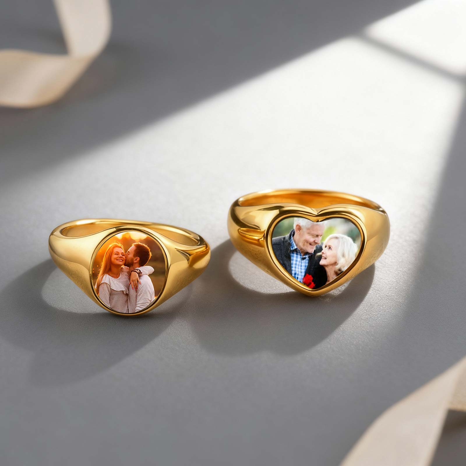 Photographic Memory - Bague chevalière Photo personnalisée pour femme,